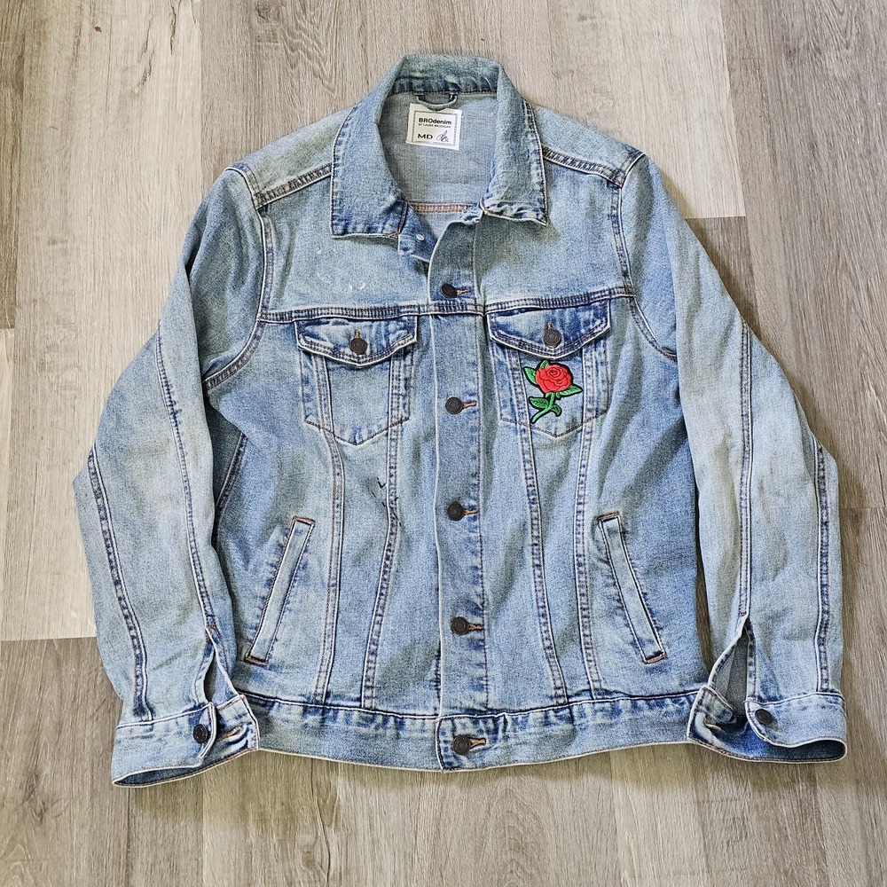 BROdenim by Laura Brodigan Jean Jacket Medium Rose Embroidered Denim Jacket